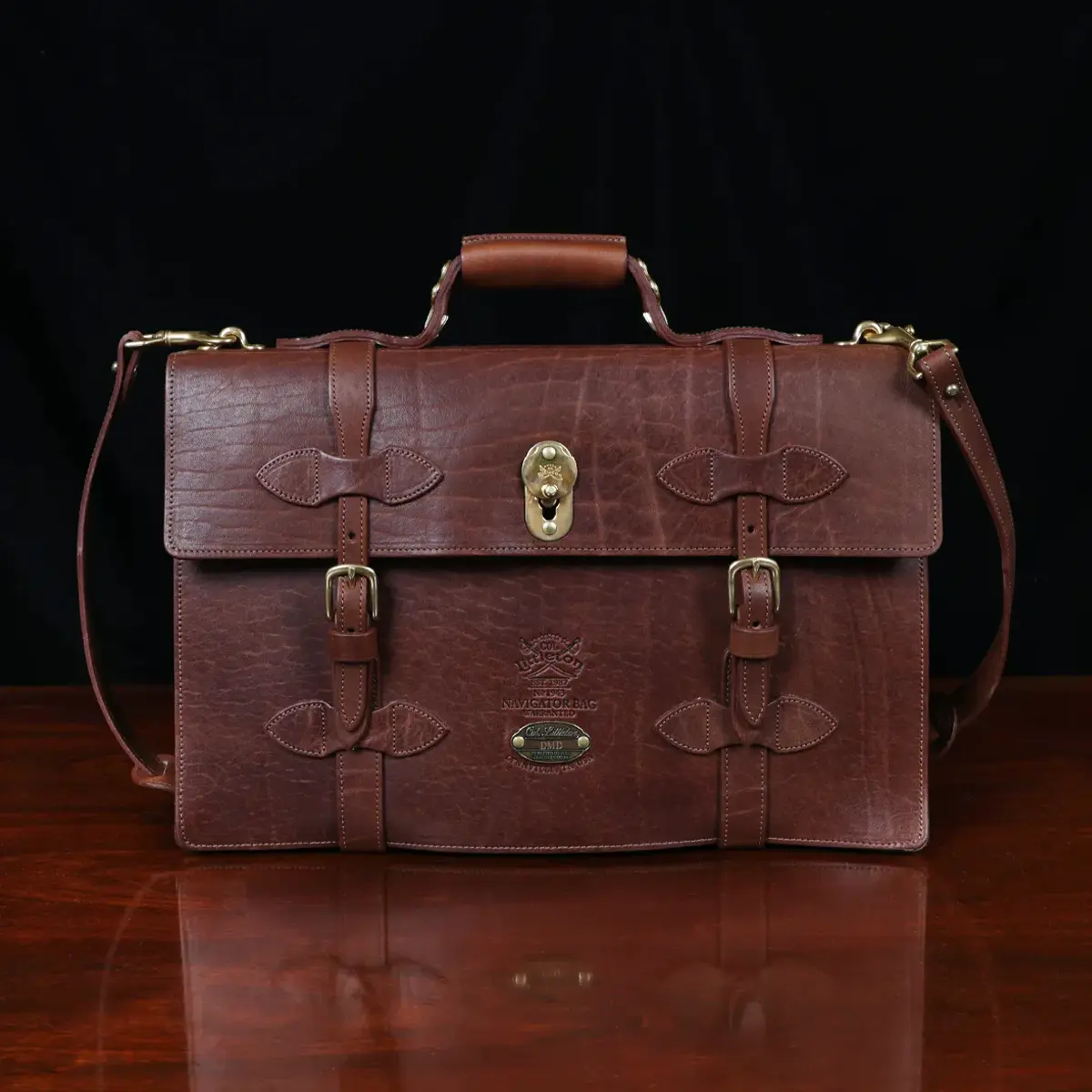 Leather Navigator Briefcase No. 1943, USA Made, Full-Grain