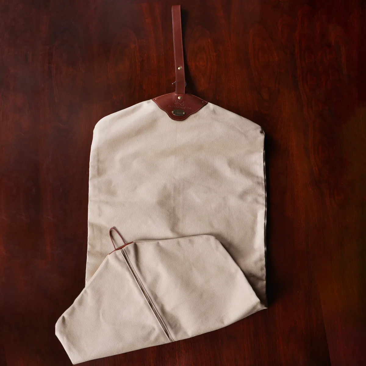 Canvas Garment Bag, No. 7 - Sturdy No. 8 Khaki Cotton Canvas - Full-Grain Brown Leather Trim - Unisex - USA Made by Col. Littleton - 46 1/2 x 22 1/2