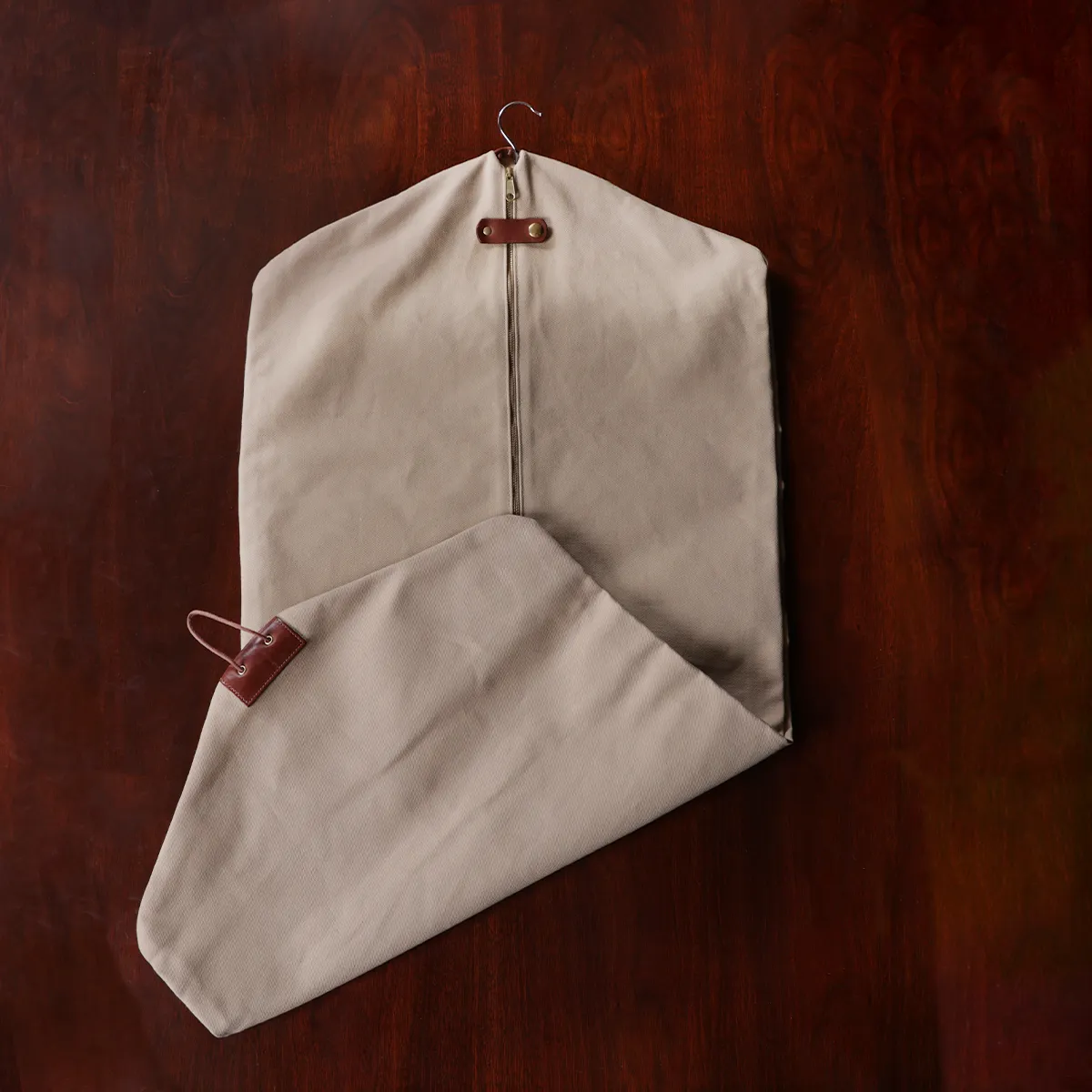 Canvas Garment Bag, No. 7 - Sturdy No. 8 Khaki Cotton Canvas - Full-Grain Brown Leather Trim - Unisex - USA Made by Col. Littleton - 46 1/2 x 22 1/2