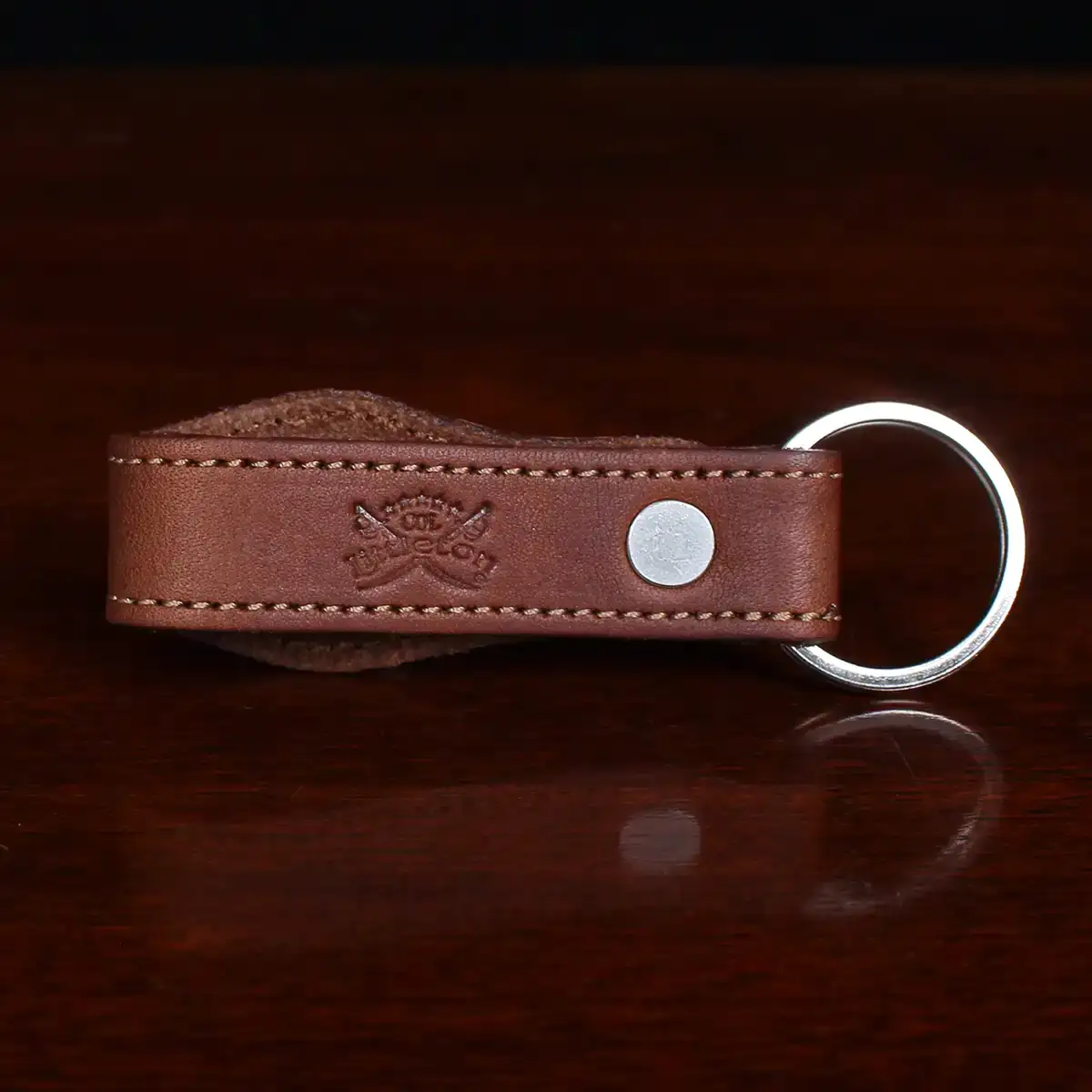 Colonel Littleton Full-Grain, Steerhide Leather No. 6 Key Ring - Brown - Nickel Finished Ball Stud Closure - Monogrammed - Handmade in USA by Col. Littleton