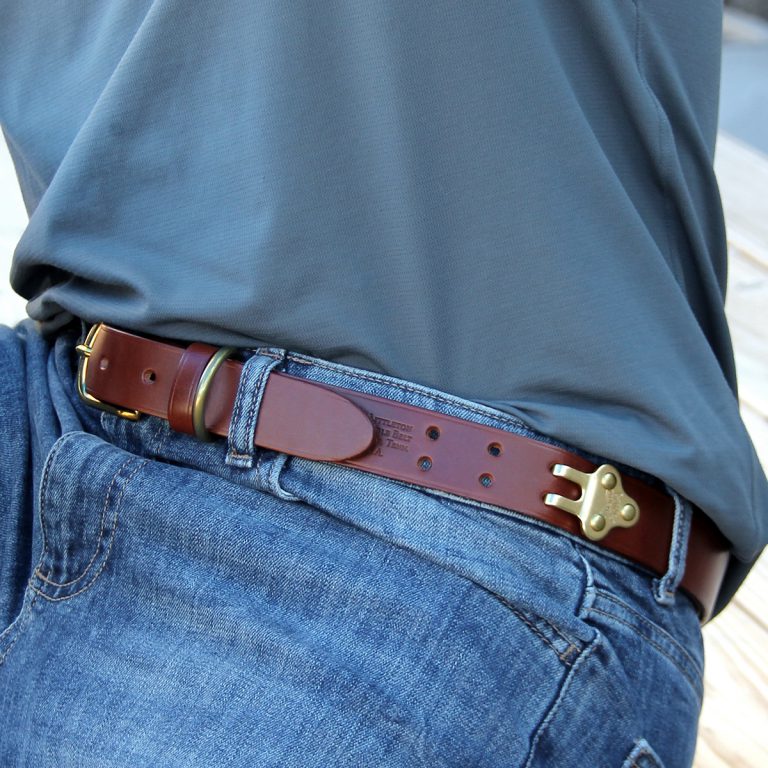 No. 5 Leather Cinch Belt - Italian Bridle Leather - Brown Leather with Brass, Large - Fits Sizes 34 - 42