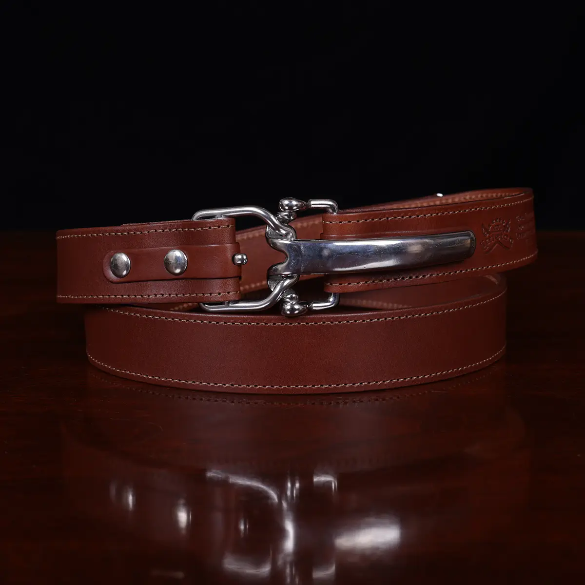 No. 5 Leather Cinch Belt - Italian Bridle Leather - Brown Leather with Stainless Steel, X-Large - Fits Sizes 42 - 50