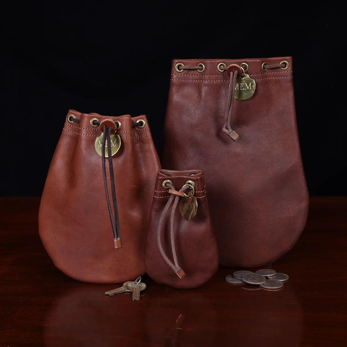 3x4 Leather Drawstring Bag Pouch w/Wrist Strap #P2208WSK