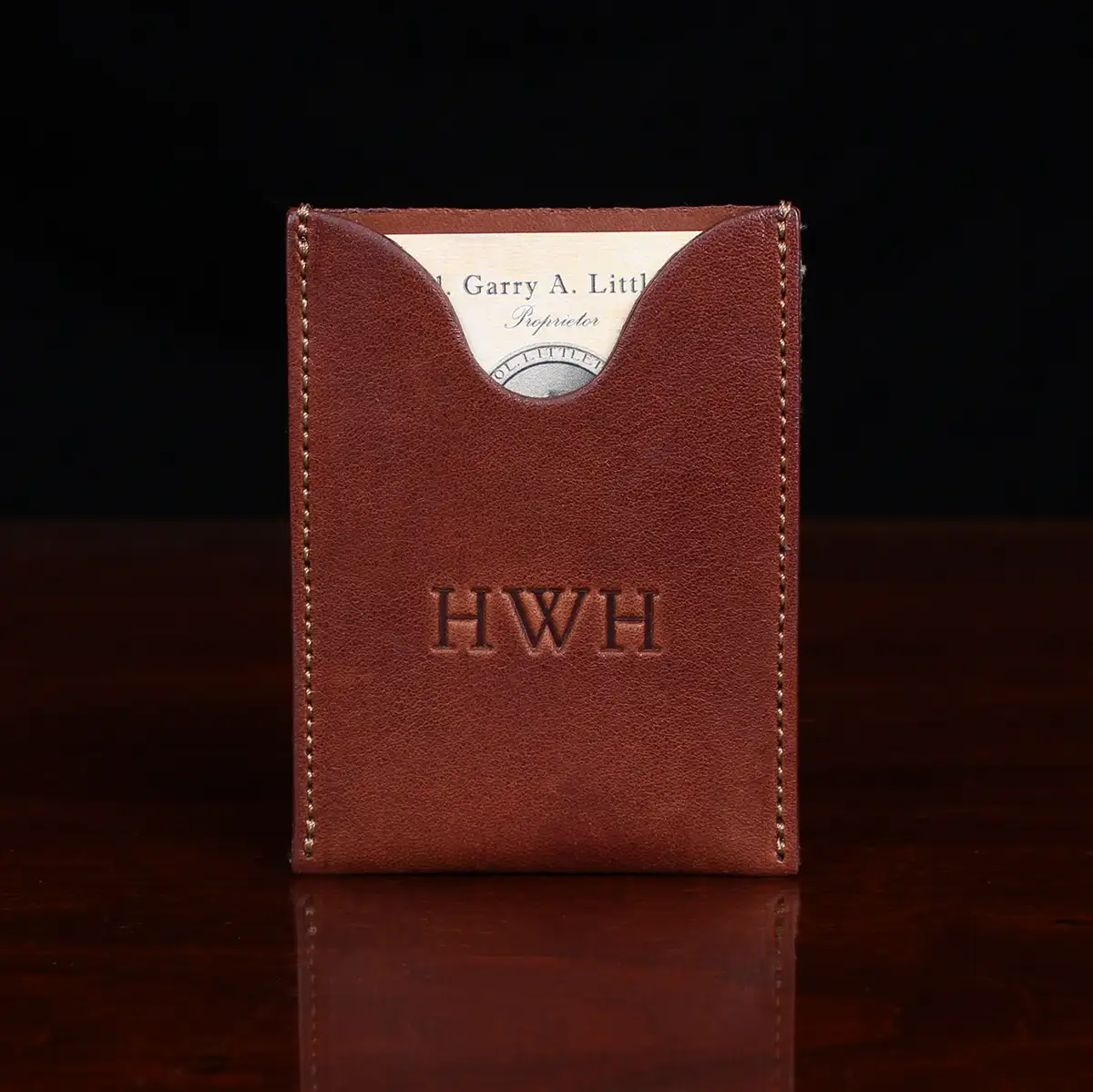 Hand-stitched horizontal vegetable tanned leather ID card