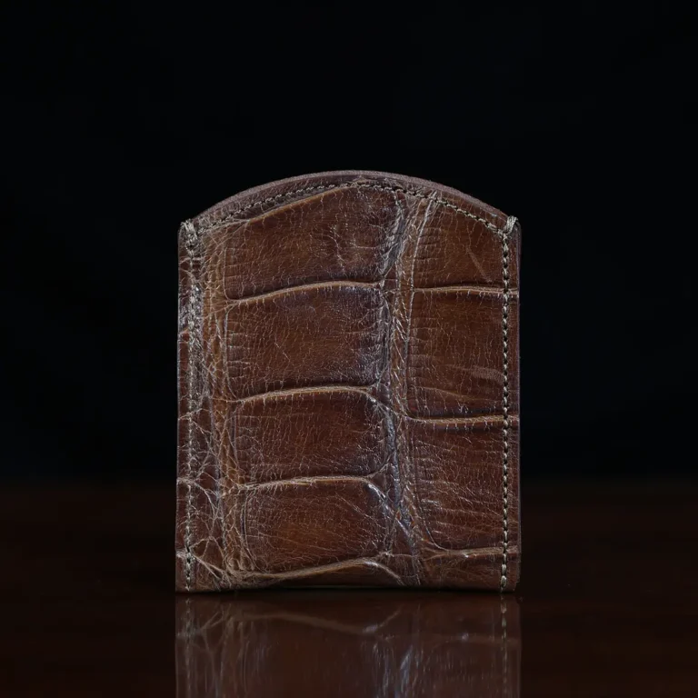 Front pocket wallet in brown American Alligator - ID 002 - back view black background