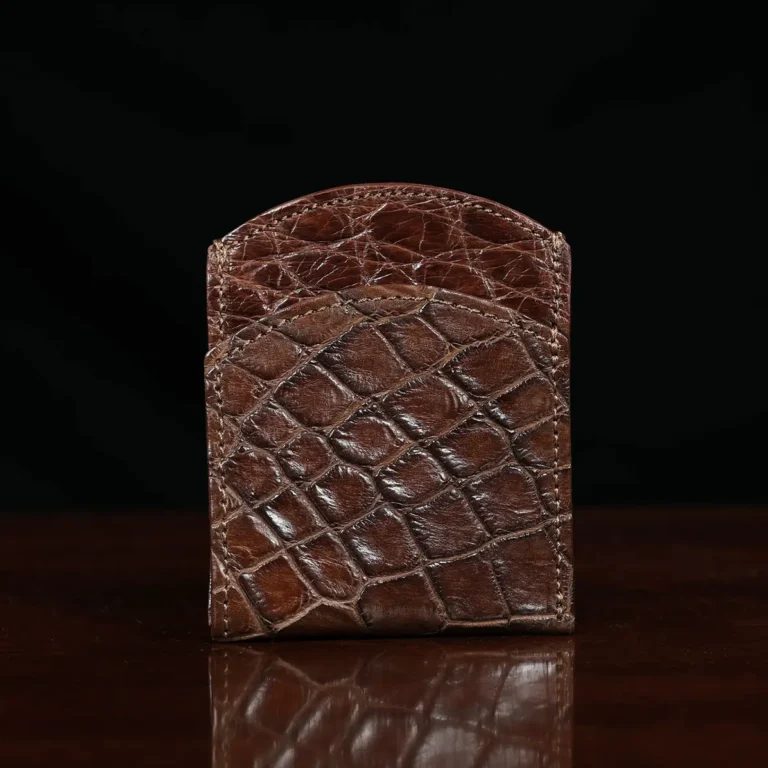 Front pocket wallet in brown American Alligator - ID 002 - front view black background