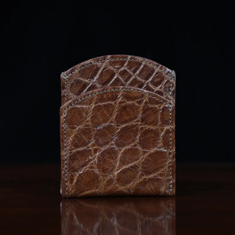 Front pocket wallet in brown American Alligator - ID 003 - front view on black background