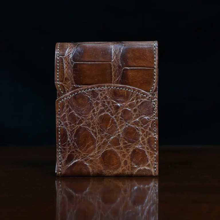 Front pocket wallet with flap in brown American Alligator - ID 001 - front view