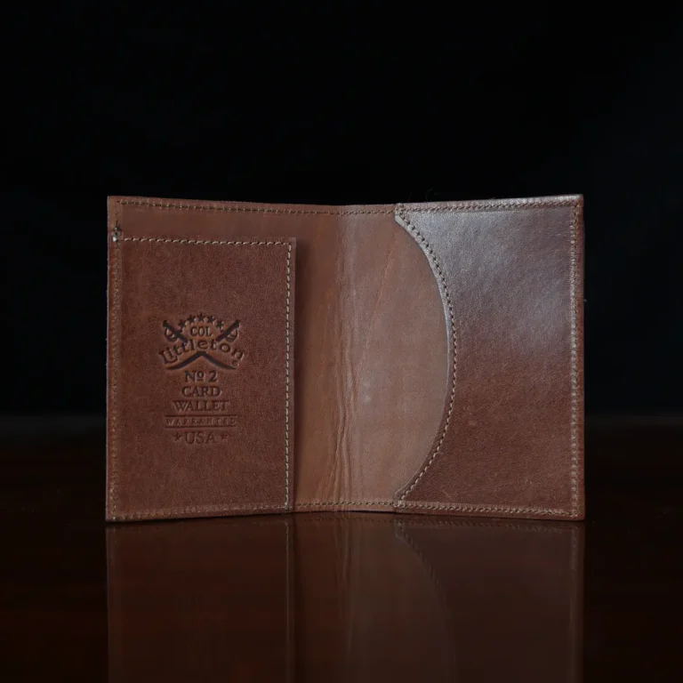 No. 2 Card Wallet in Vintage Brown American Alligator - ID 002 - open view on a black background