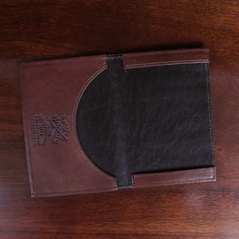 No. 23 Pocket Journal in Vintage Brown American Alligator - ID 001 - open view on a black background