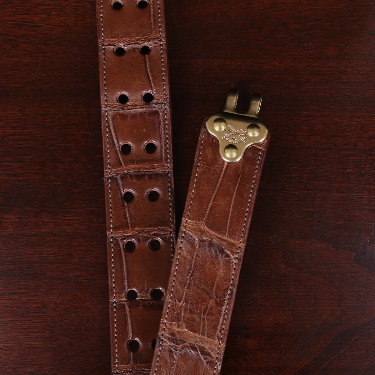 Col. Littleton Brown Leather Mens Belt Adjustable No. 5 Brass Cinch Buckle Large USA Made Italian Bridle Unique Design 1 3/8 in Wide, Mens, Brown, Gol