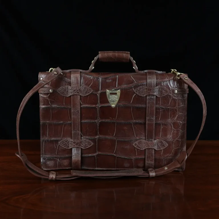 No. 1943 Navigator Briefcase in Vintage Brown American Alligator - Serial number 012 - back view