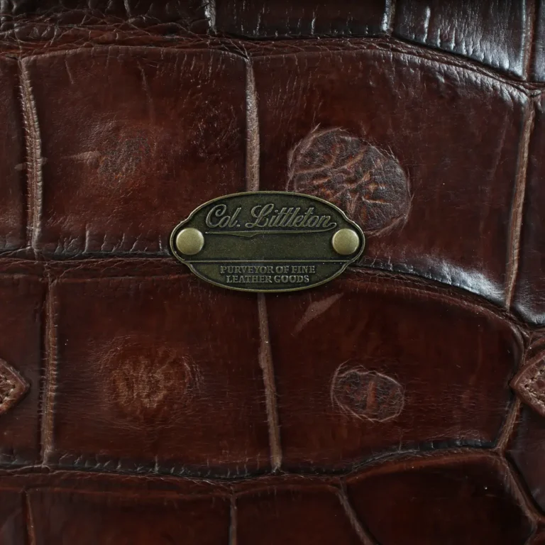 No. 1943 Navigator Briefcase in Vintage Brown American Alligator - Serial number 012 - view personalization tag