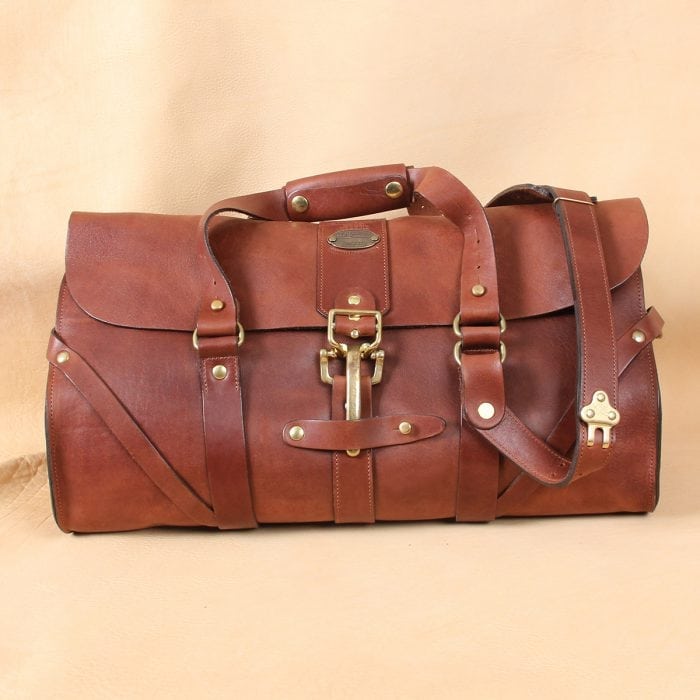 tan leather travel bag