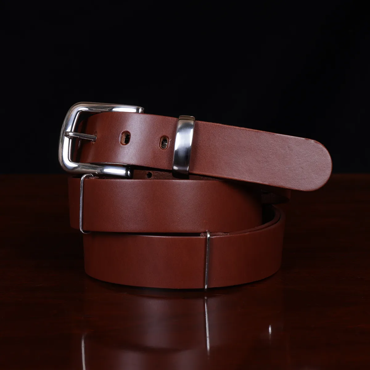 Leather Men's Adjustable Belt, Style NO.4, Full-Grain Brown Italian Bridle Leather, Nickel-finish Hardware, Size XL - Made in USA by Colonel Littleton