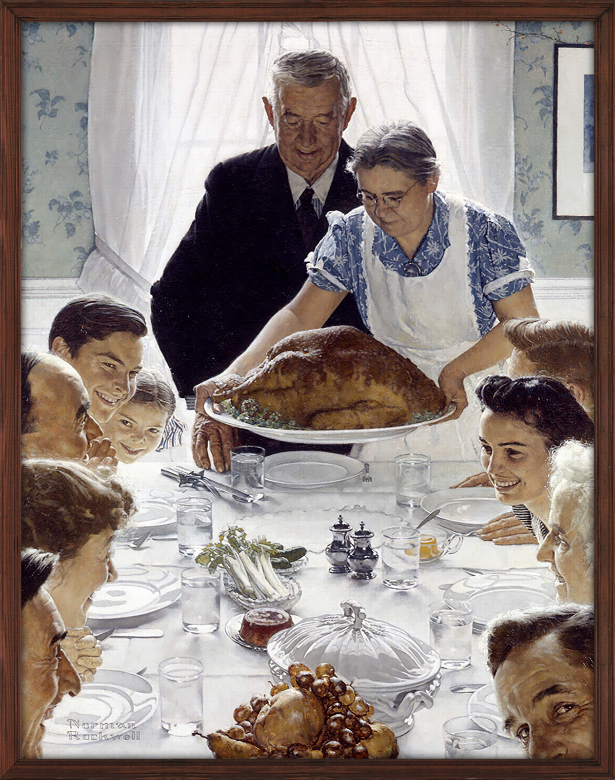 Norman Rockwell illustration of a Thanksgiving dinner
