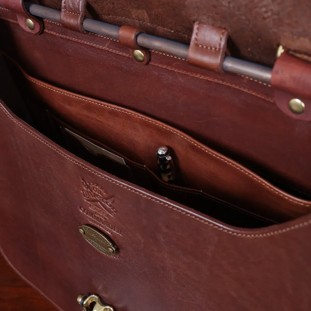 Col. Littleton Brown Leather Book Bag Laptop Briefcase Messenger Bag Adjust Strap No. 83 USA