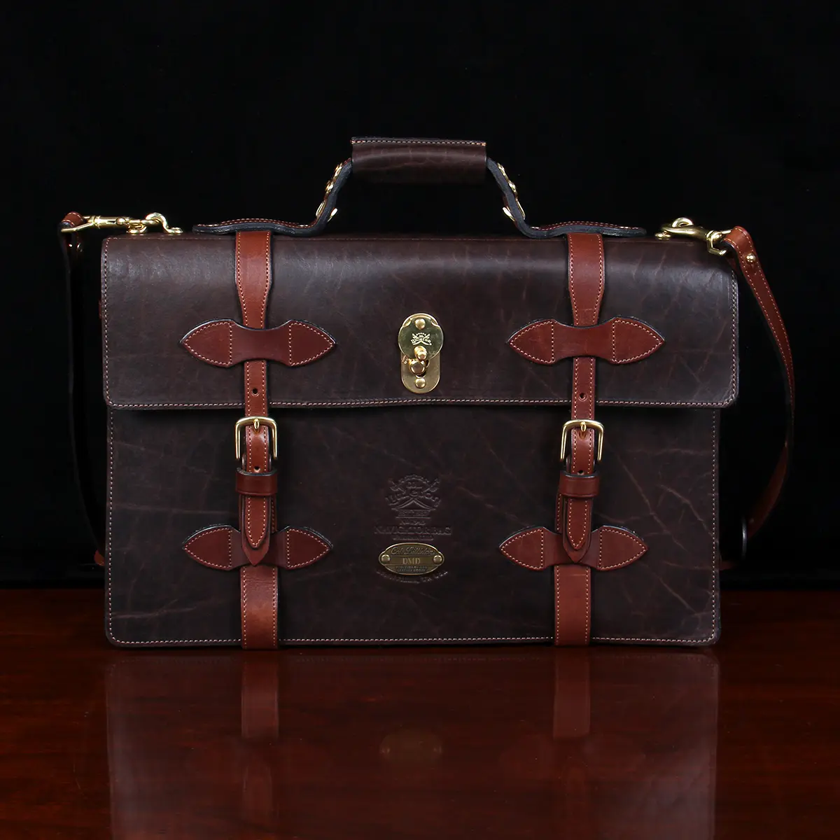 Leather Laptop Briefcase, No. 1943 Navigator, Full-Grain Dark