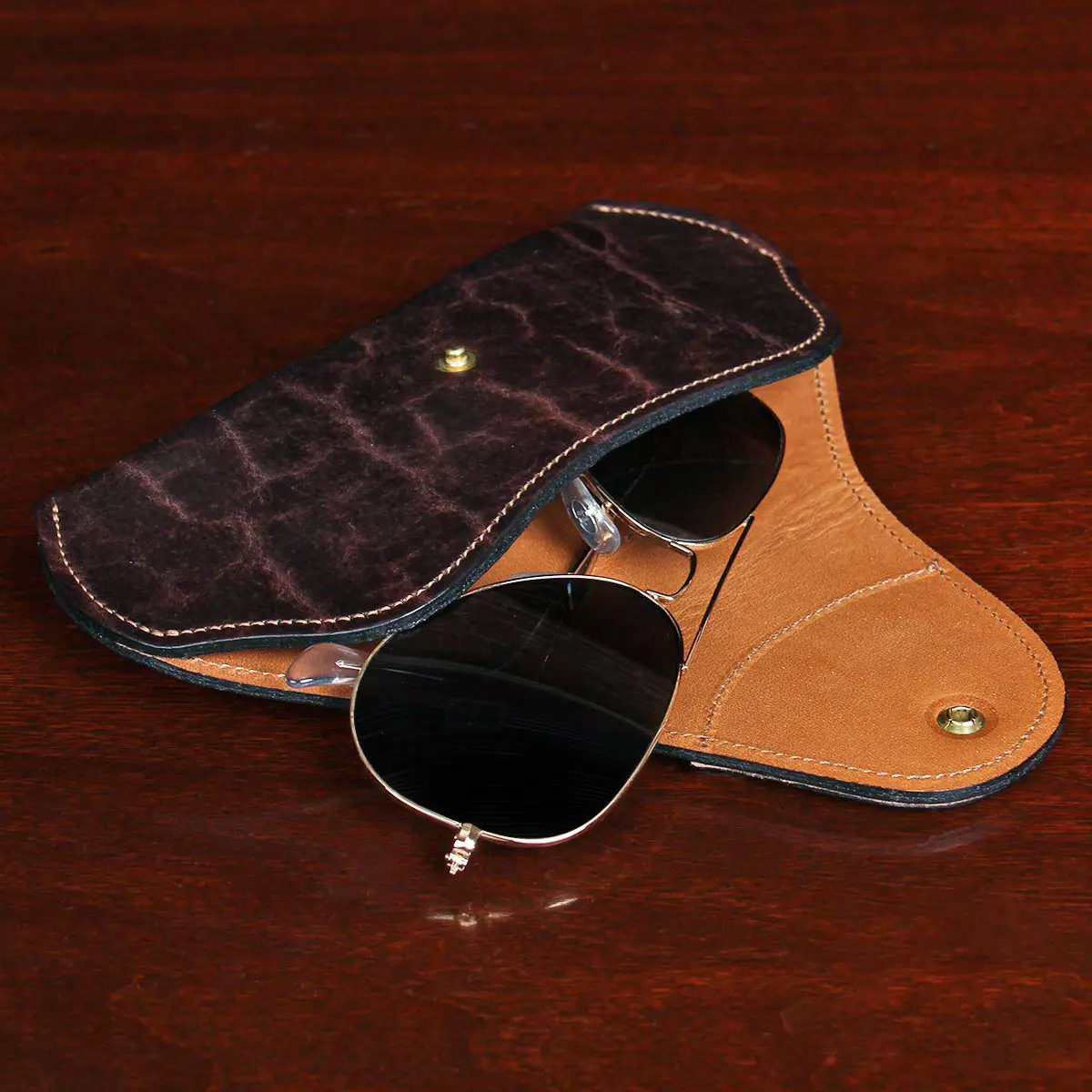 The Aviator Personalized Fine Leather Sunglass Case, Brownat Holtz Leather