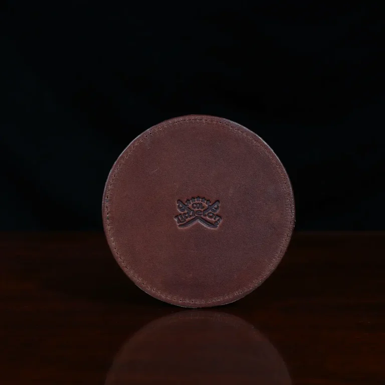 Round leather coasters in Brown American Alligator - set of 4 - ID 001 - front view of back of one coaster