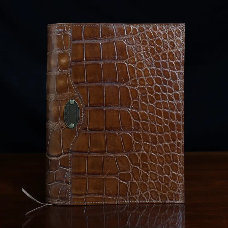 No. 30 Composition Journal in Vintage Brown American Alligator - ID 001 - front view on a black background