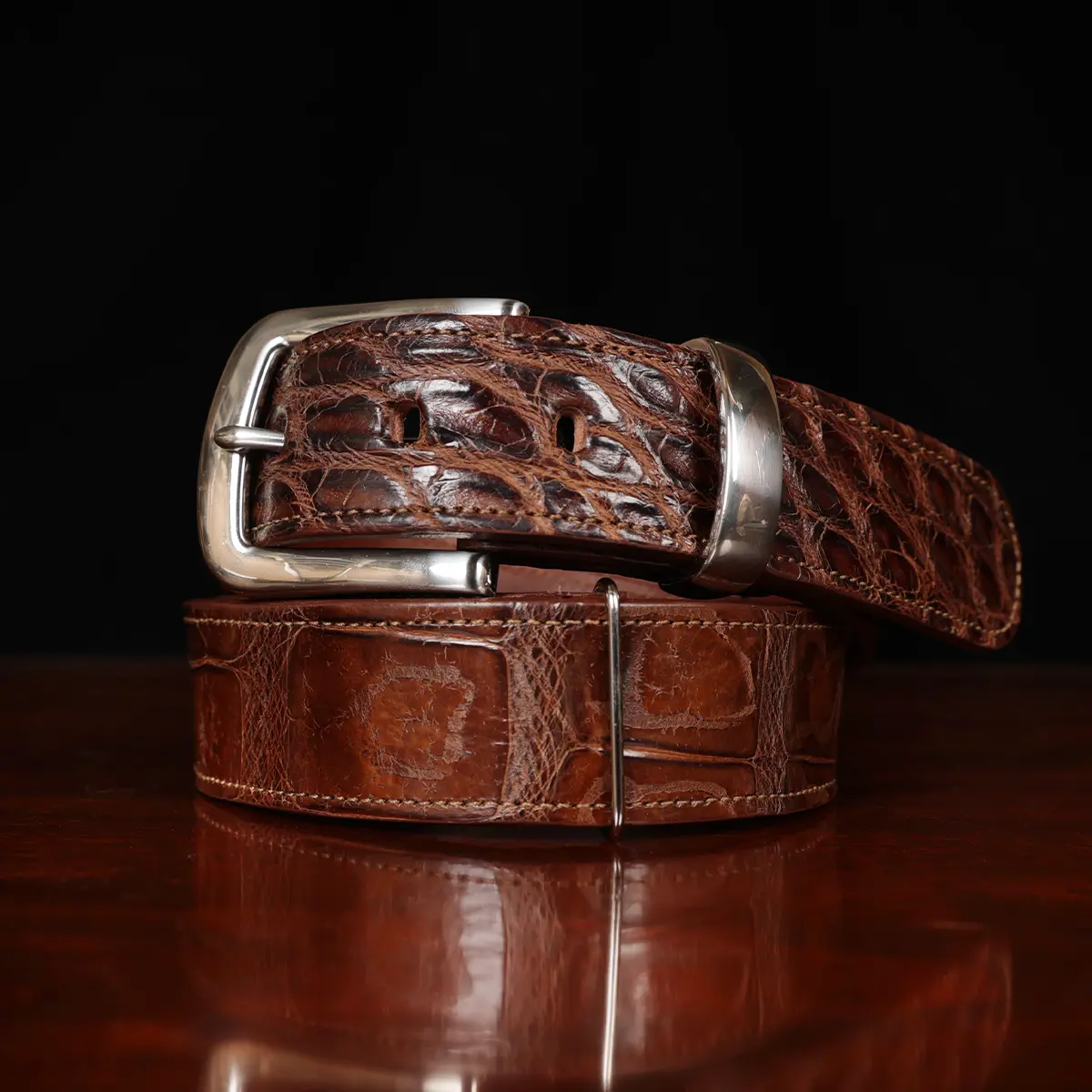 Leather Men's Adjustable Belt, Style NO.4, Full-Grain Brown Italian Bridle Leather, Nickel-finish Hardware, Size XL - Made in USA by Colonel Littleton