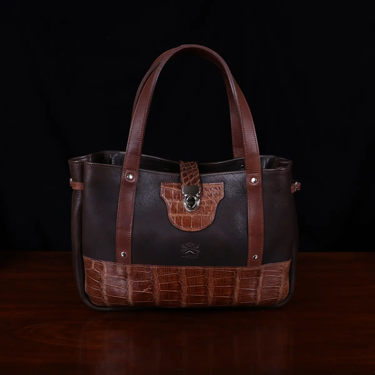 The Alligator Purse, Vintage Leather Tote Bag, Red/Brown/Black