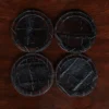 Round leather coasters in Brown American Alligator - set of 4 - ID 001 - front view of 4 coasters on black background - 002