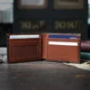 no4 tobacco buffalo leather billfold wallet- open view with cards