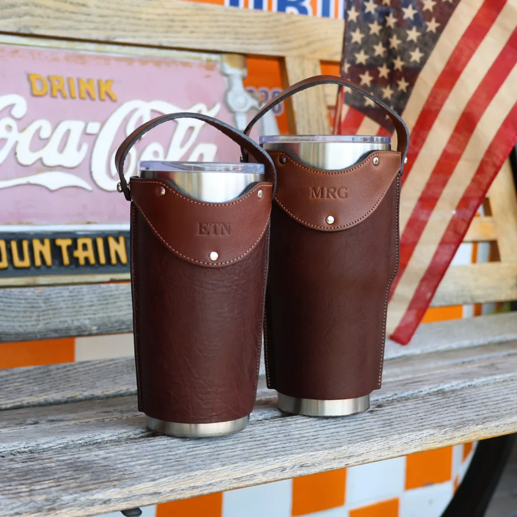 No. 20 and No. 30 Tumbler Sets in American Buffalo sitting on a bench