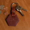 no 11 leather key ring with personalization stamp with 2 keys