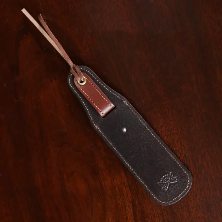 tobacco buffalo leather bookmark with secret pocket - back view