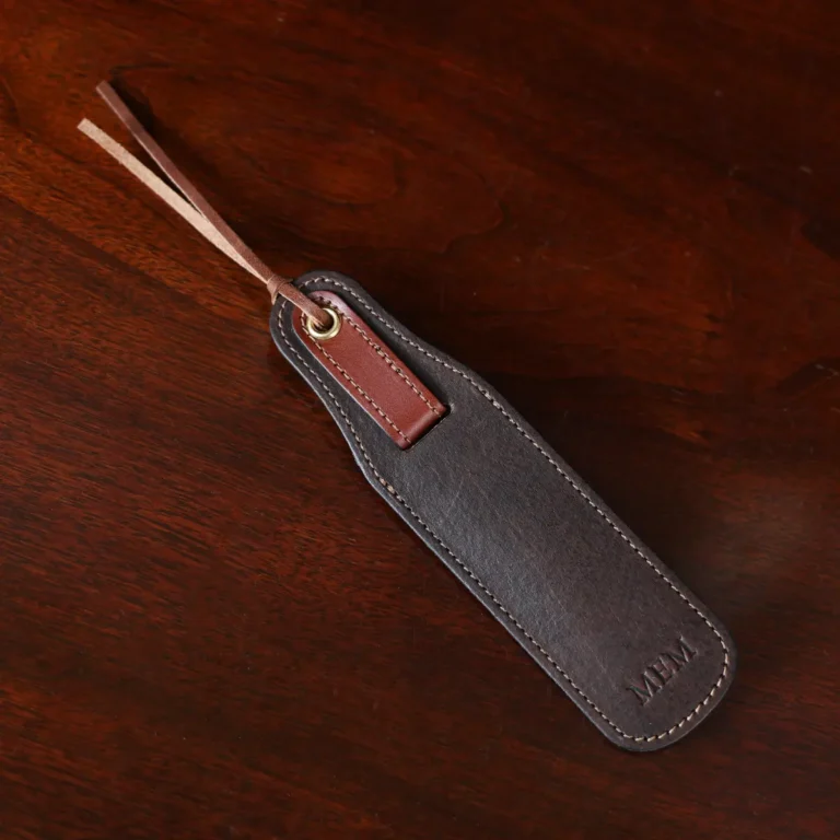 tobacco buffalo leather bookmark with secret pocket - front view