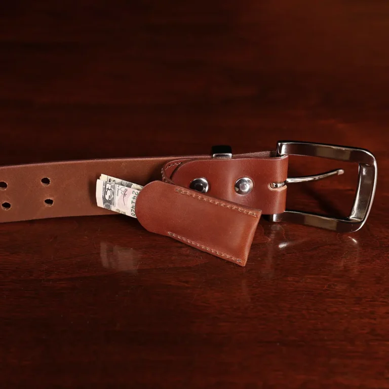 No. 4 Belt in Vintage Brown with a secret money sleeve - money in sleeve