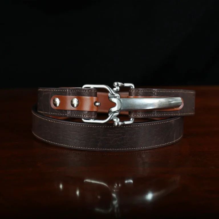 No. 5 Cinch Belt in Brown Leather with Stainless - front coiled view