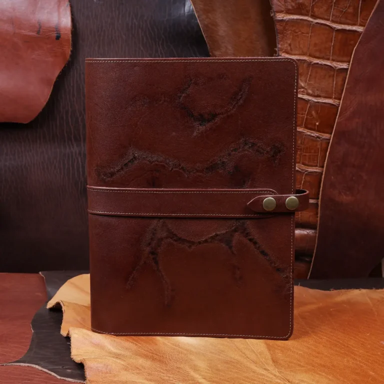 leather portfolio with unique leather pattern