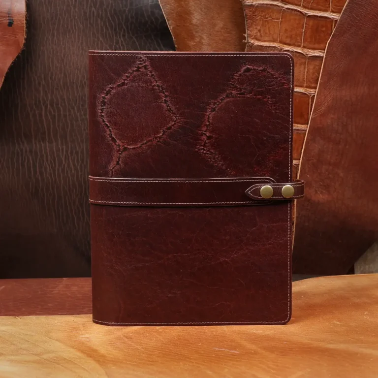 leather portfolio with unique leather pattern