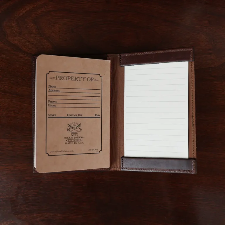 No. 23 Pocket Journal in Tobacco Buffalo - open view with notecard and notebook