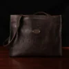 Wayfarer Tote in tobacco buffalo showing the front side