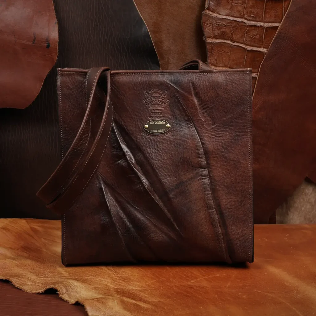 rugged leather tote bag