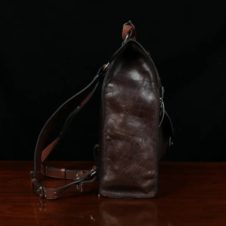 no 9 rover backpack in tobacco buffalo with American Alligator trim - id 001 - side view