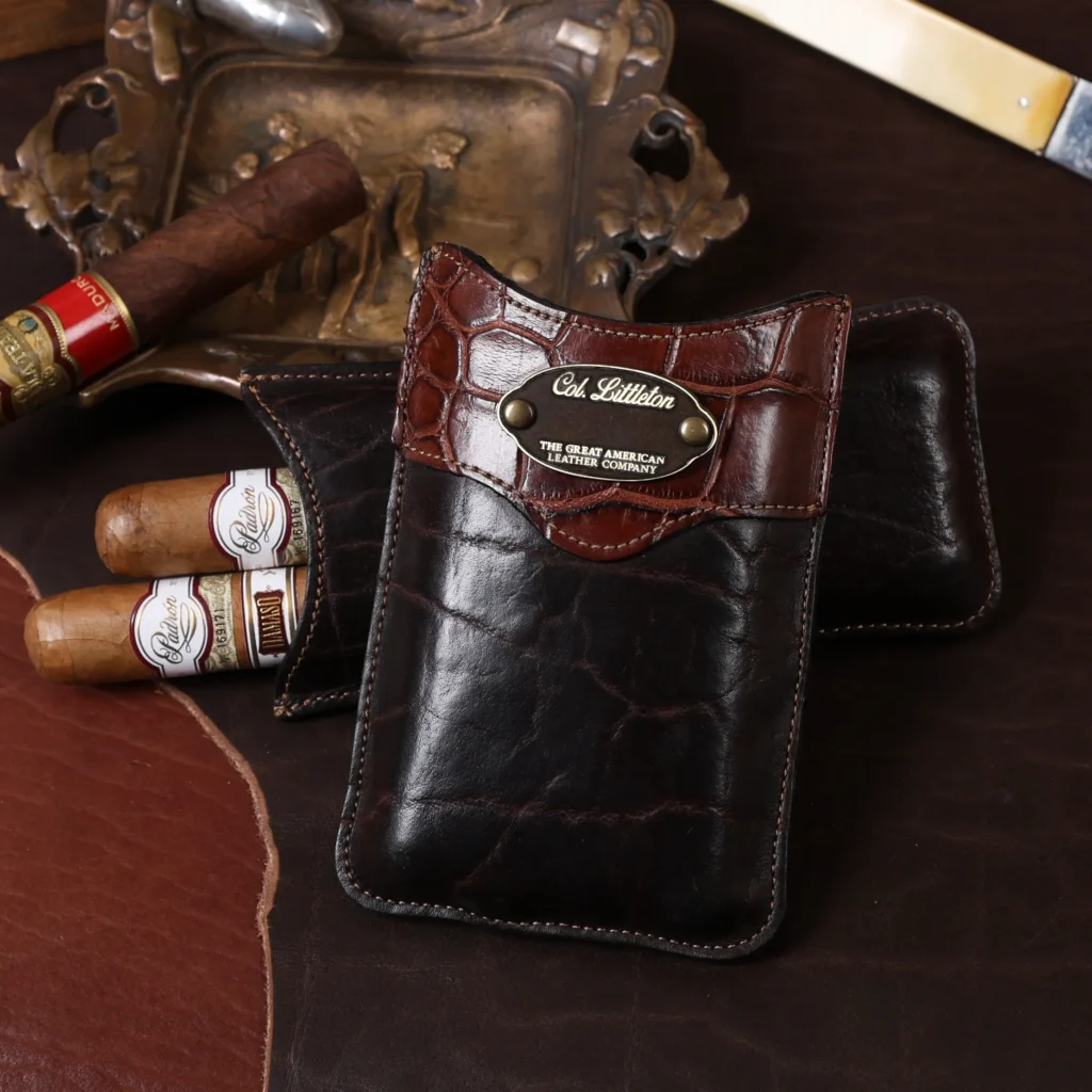 leather cigar case with alligator trim and american buffalo