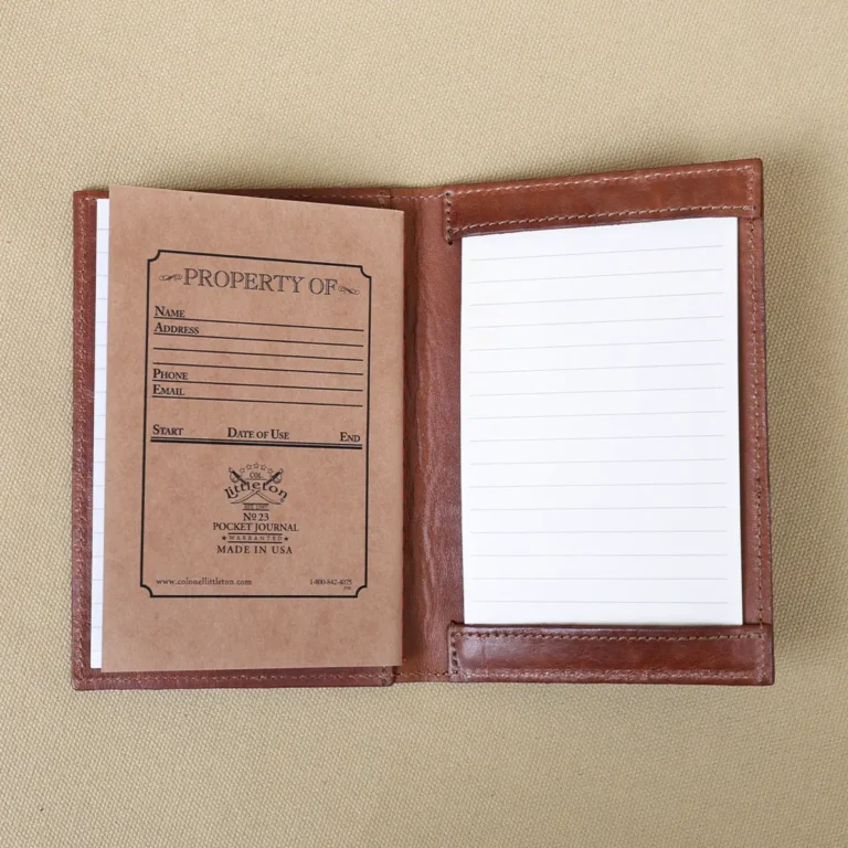 colonel littletons private stock journal with a brand - 006 - open with journal and notecards