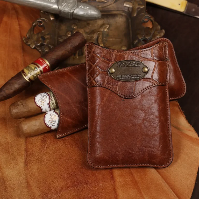 leather cigar case with alligator trim and american buffalo