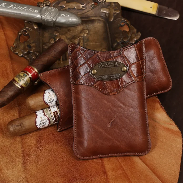 leather cigar case with alligator trim and american buffalo