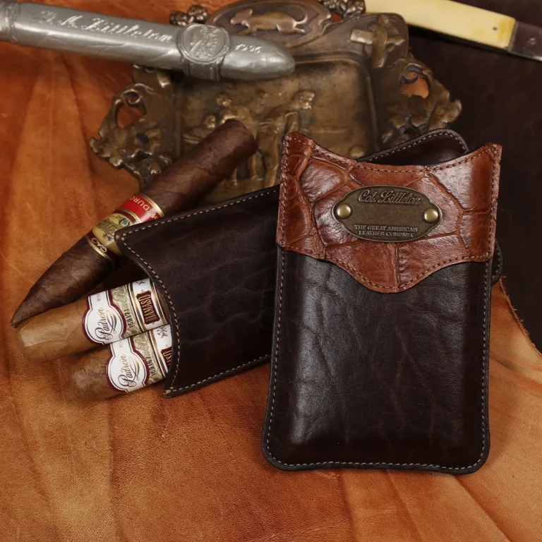 leather cigar case with alligator trim and american buffalo