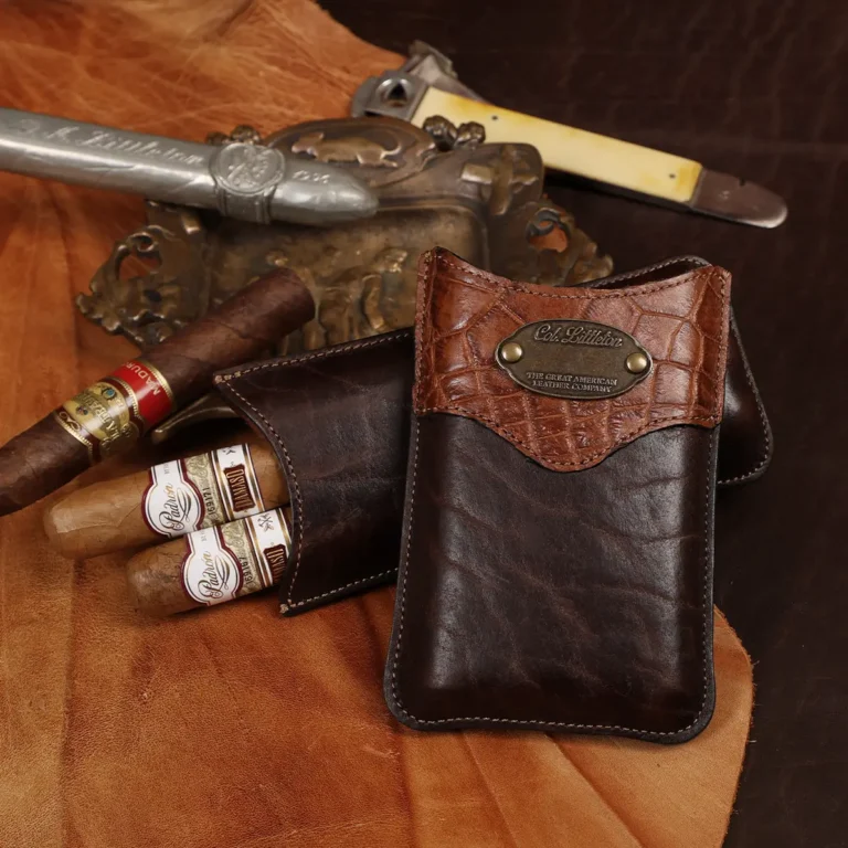 leather cigar case with alligator trim and american buffalo